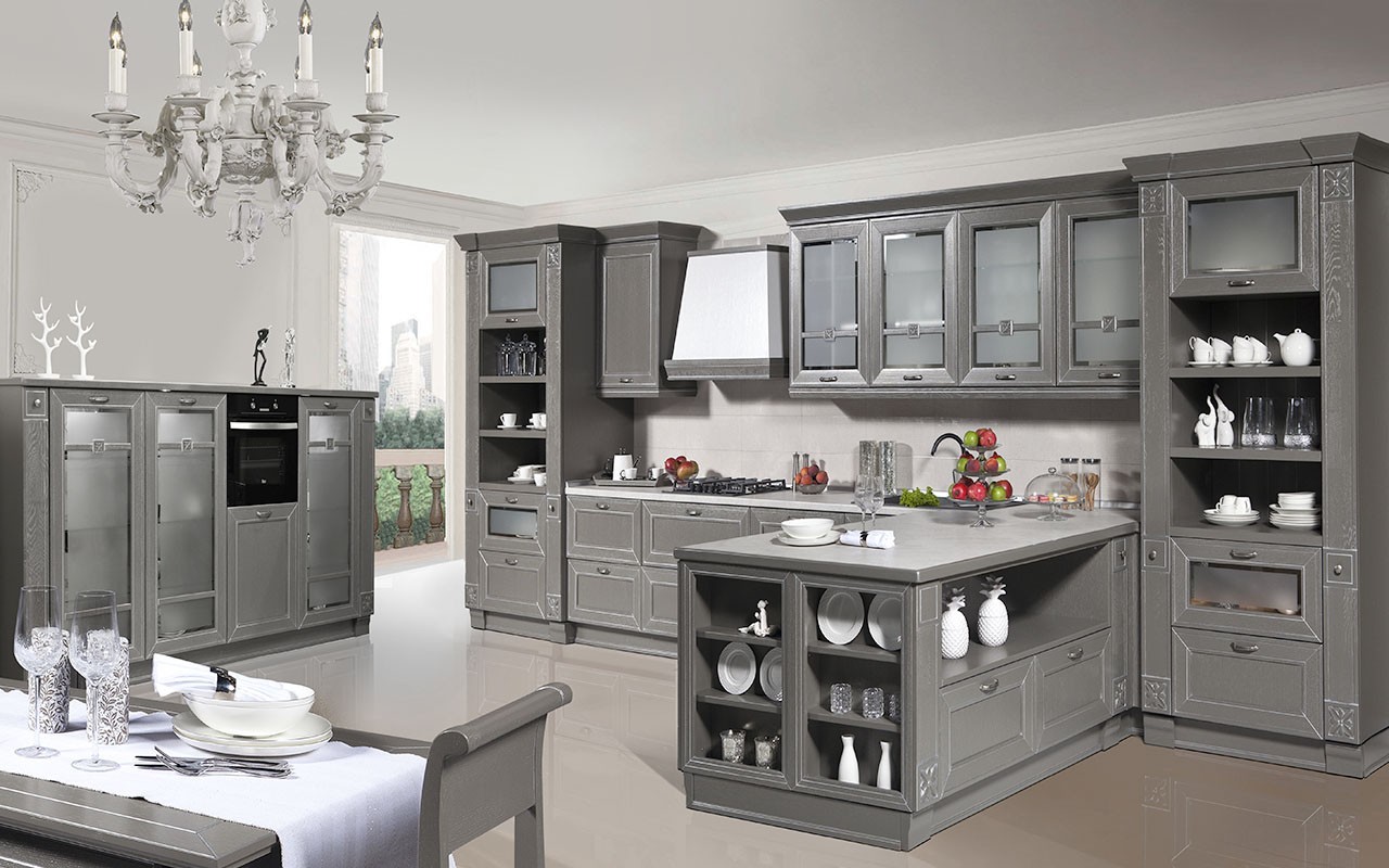 Кухонная мебель в стиле серый дуб