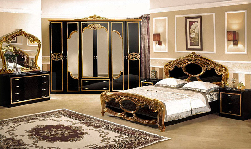 Изысканная спальня с гарнитуром – с кроватью и прикроватной тумбочкой 