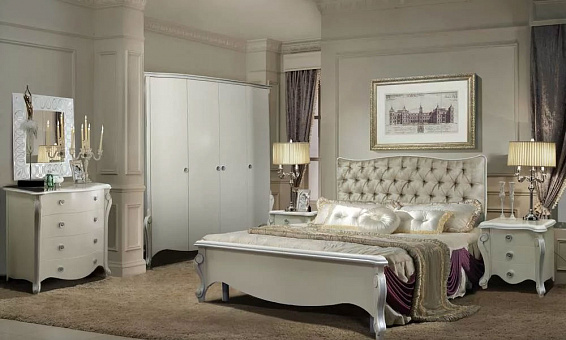 Набор мебели для спальни Луиза 2 (цвет белая эмаль серебряная патина)